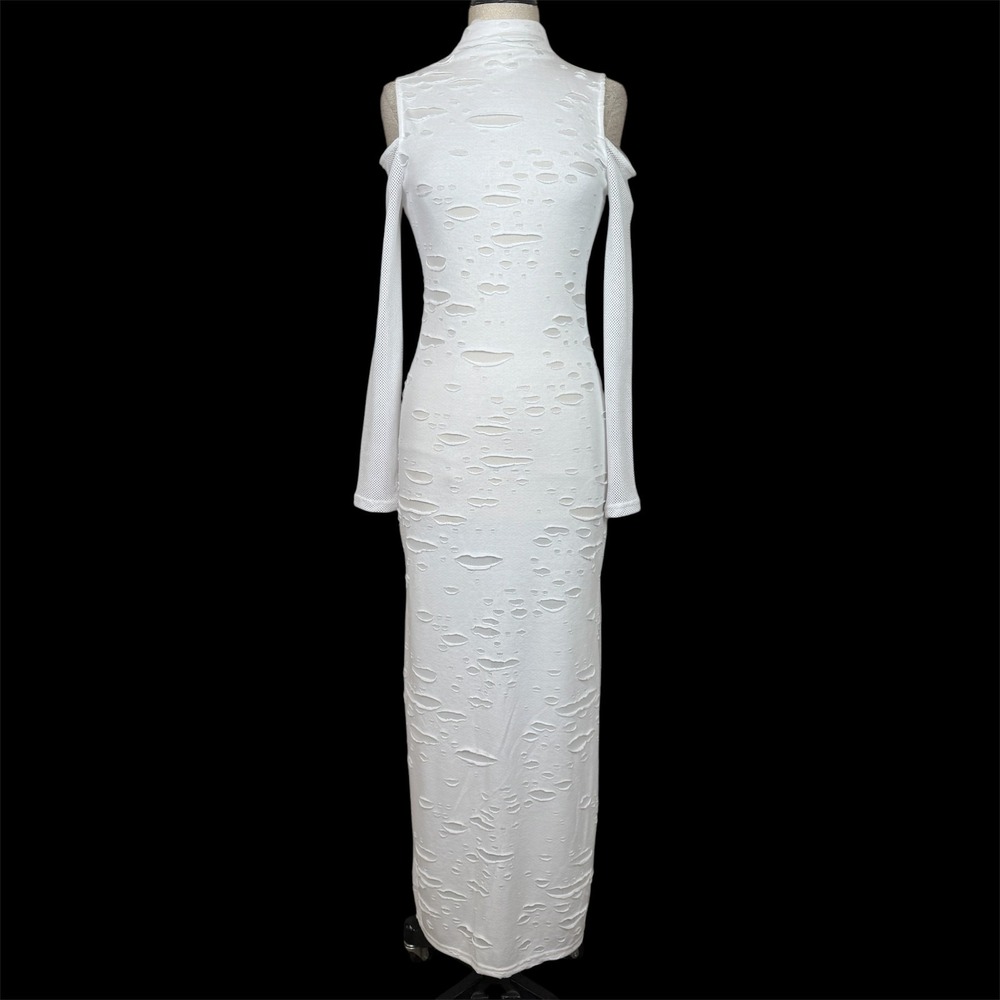 Killstar Dress Womens M White Distressed Cutout Bodycon Gothic Grunge Shredded - Picture 2 of 15